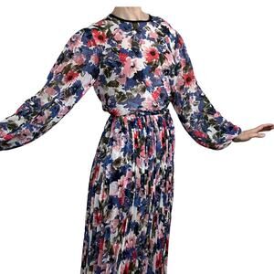 Misa‎ floral dress with pleated skirt midi long sleeve